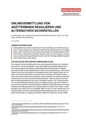 Onlinevermittelung von Arztterminen regulieren und Alternativen sicherstellen