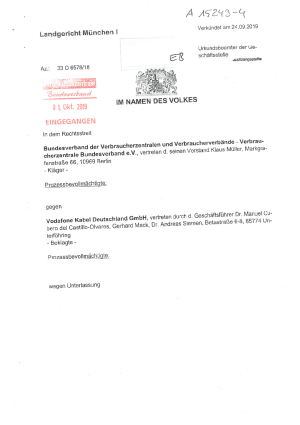 Urteil des LG München I vom 24.09.2019, Az. 33 O 6578/18 – nicht rechtskräftig